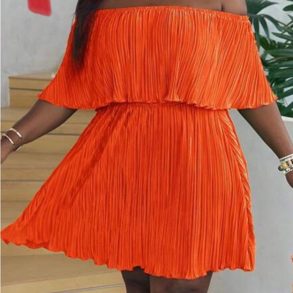 SHEIN PLUS SIZE Elegant Off-Shoulder Orange Dress